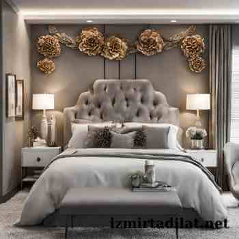 çiçekli yatak odası duvar modeli 