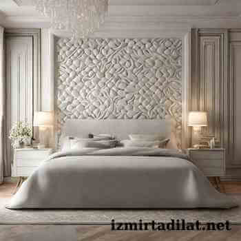 çiçekli kumaş yatak arkası dekorasyon modeli